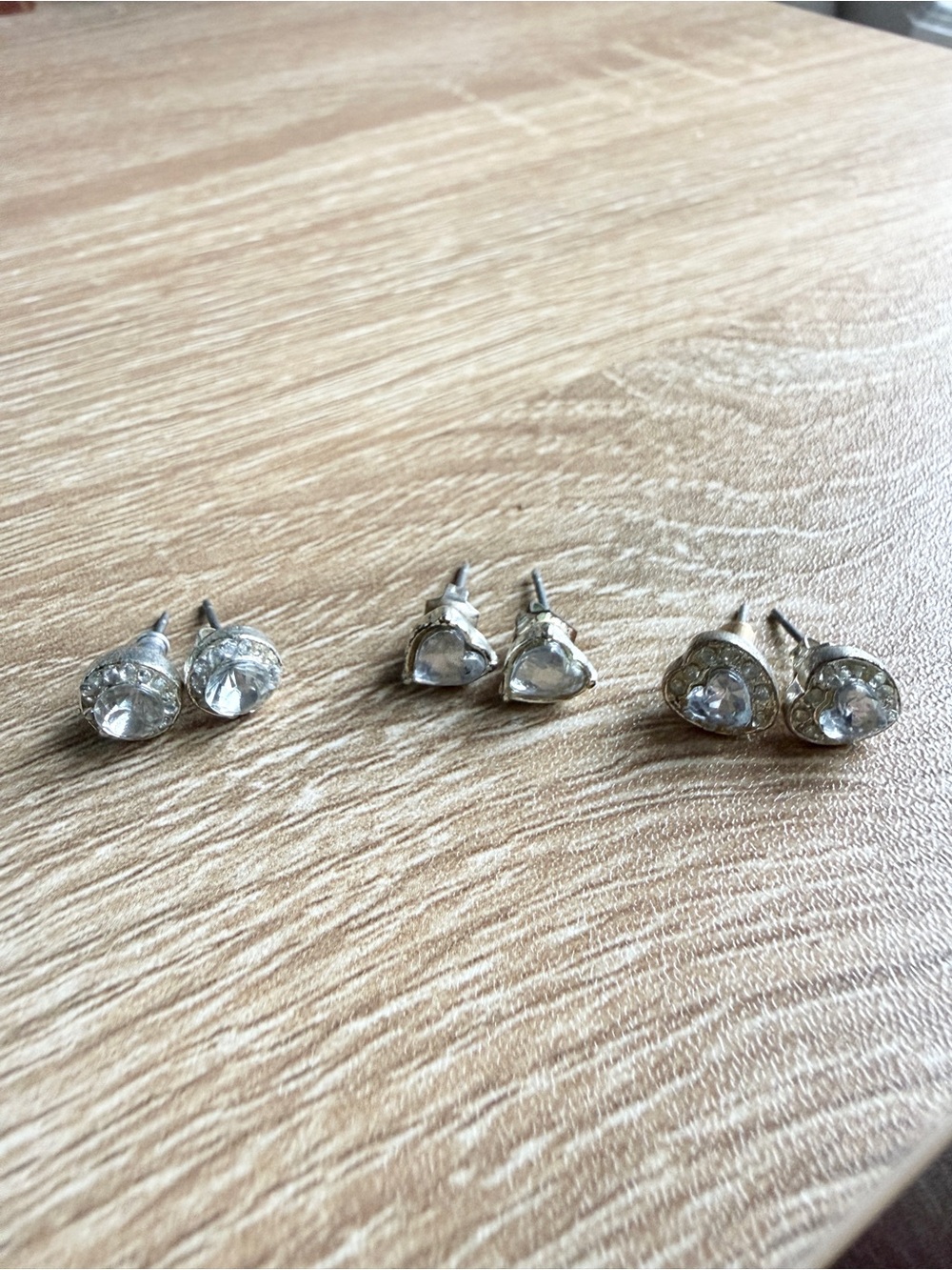 Clear Crystal Stud Earrings - Set of 3